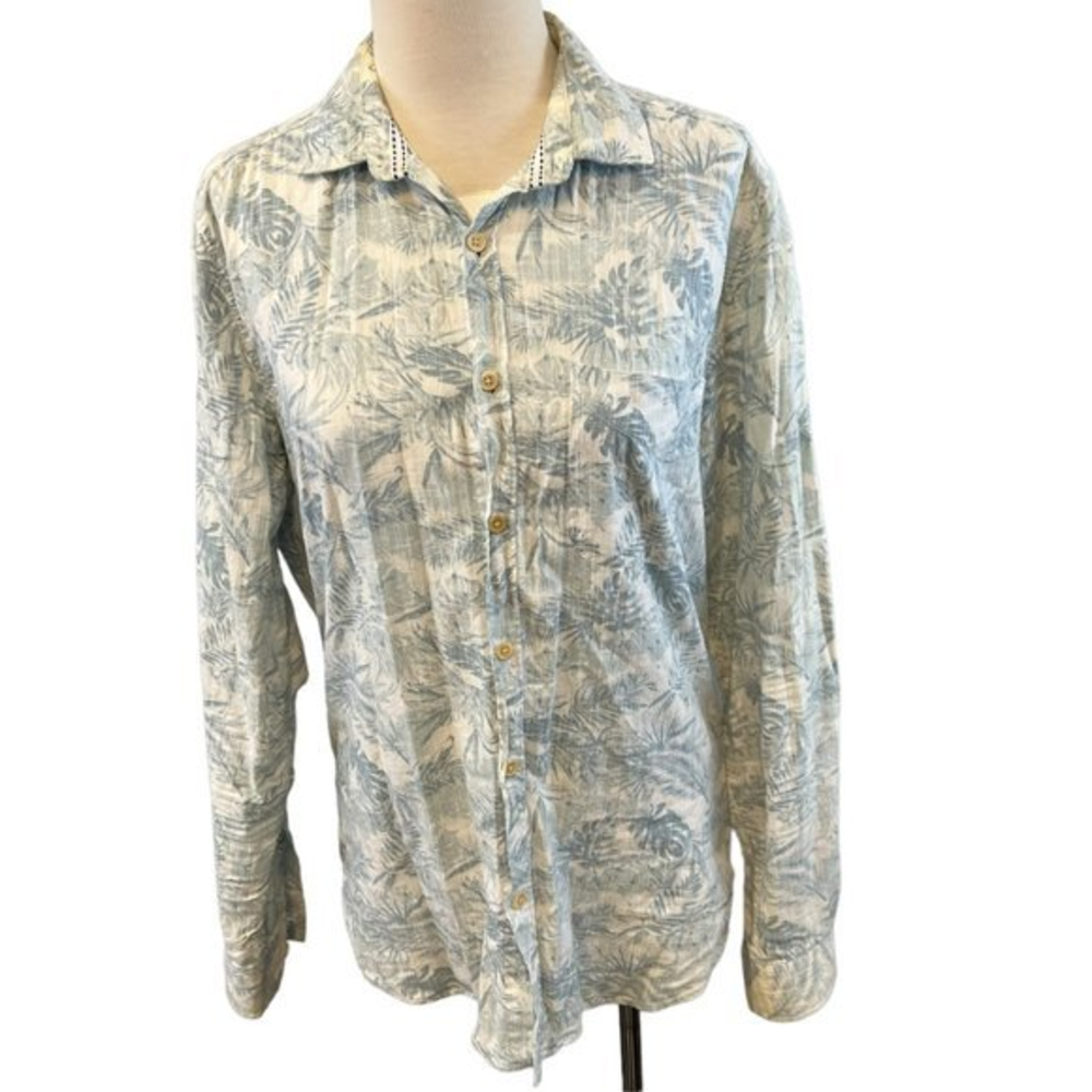 LC WAIKIKI White Blue Palm Motif Extra Slim Fit Button Down Shirt (S)‎